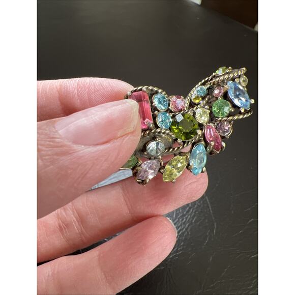 VTG Hollycraft Corp. 1957 Small Brooch Pastel Rhinestone Signed 1.6” Gorgeous! - Picture 8 of 13